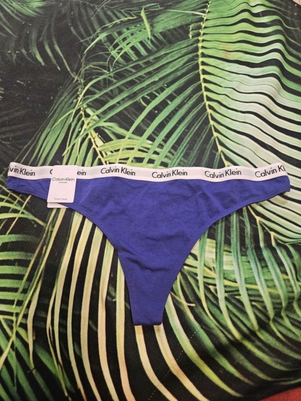 Calvin Klein Carousel Cotton Thong Blue Large NWT